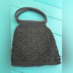 Black Macrame Handbag Purse Vintage 1974 from San Miguel Mexico